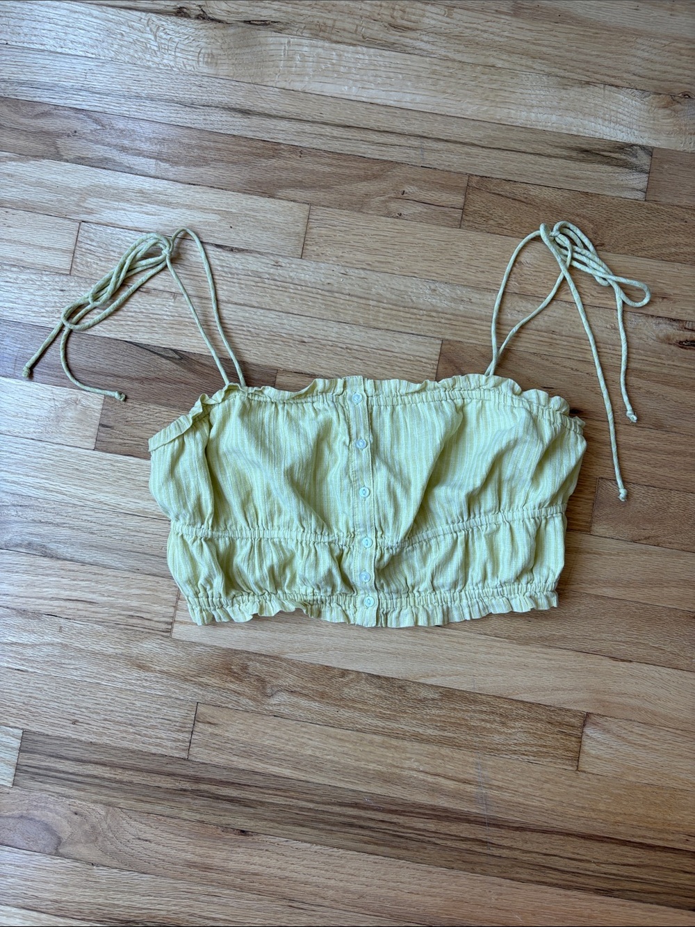 Yellow Tie-Strap Smocked Crop Top